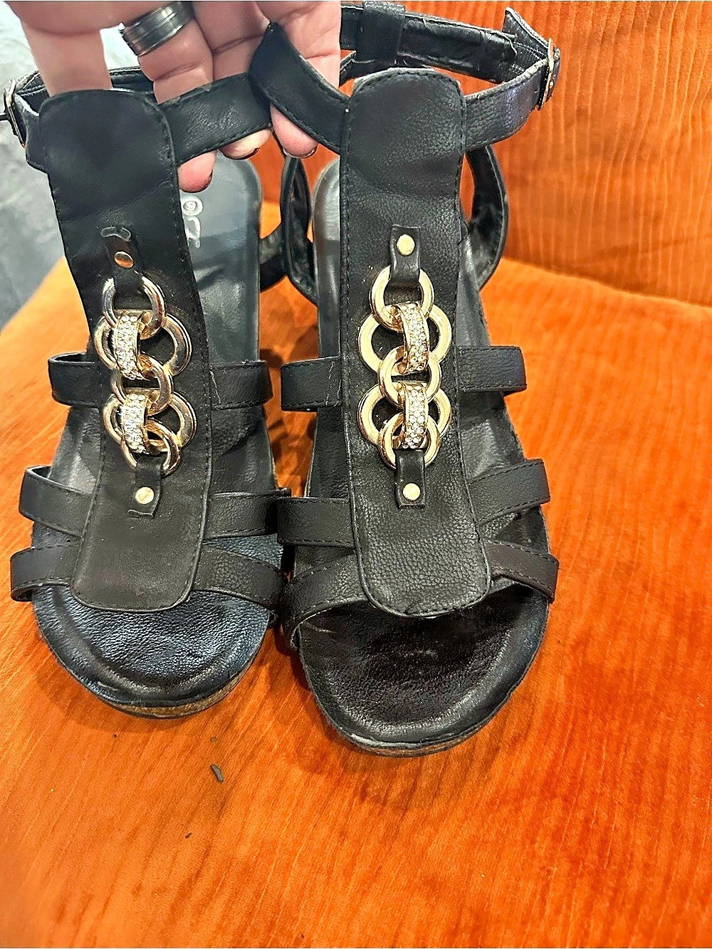 Forever Black Chain Wedge Sandals